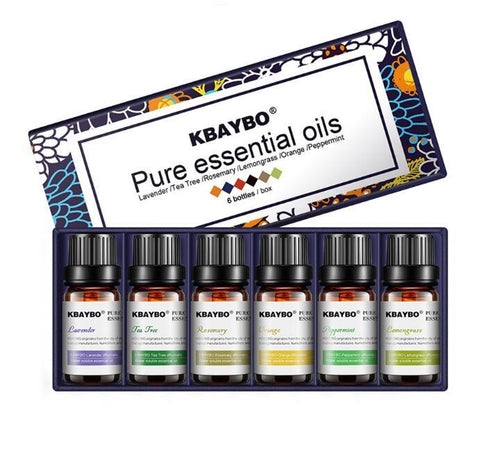 Coffret de 6 huiles essentielles pures – Lavande, Tea Tree, Menthe Poivrée, Romarin, Orange & Citron – 10 ml x 6