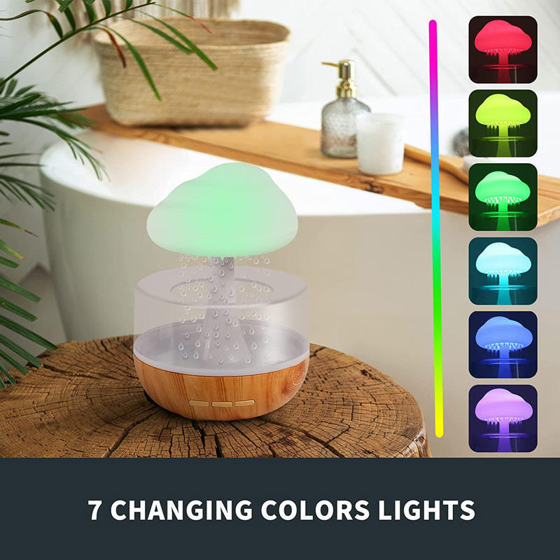 Humidificateur de bureau 2-en-1 Nuage de Pluie & Lampe Champignon et goutte active