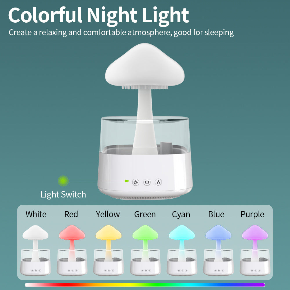 Humidificateur de bureau 2-en-1 Nuage de Pluie & Lampe Champignon et goutte active
