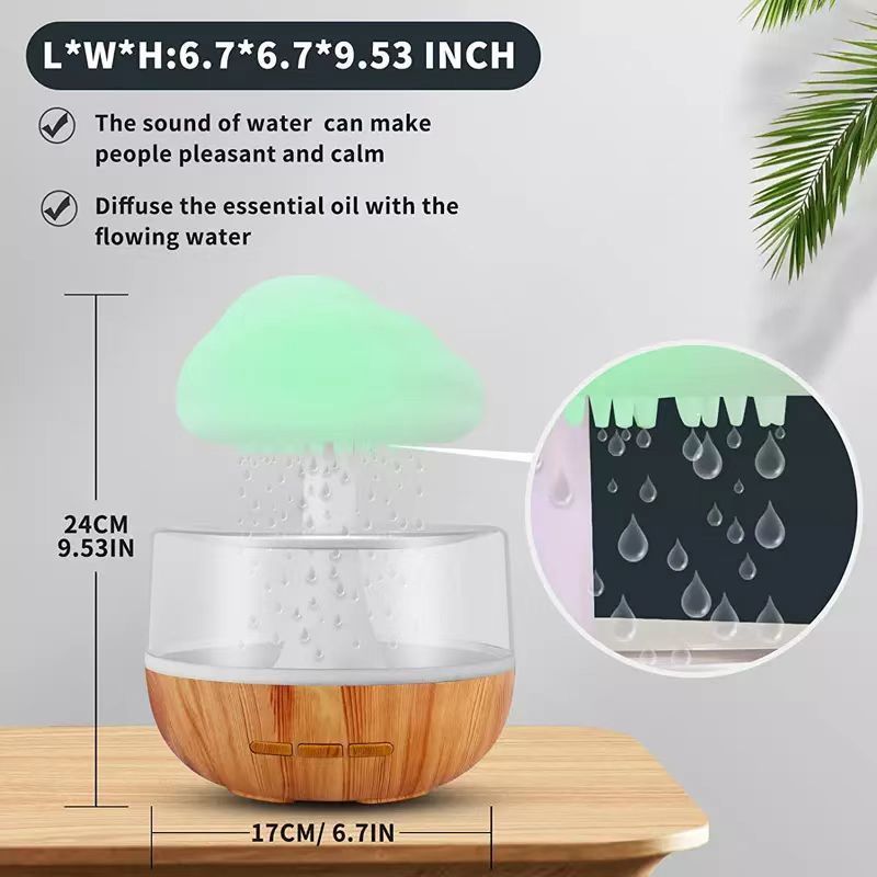 Humidificateur de bureau 2-en-1 Nuage de Pluie & Lampe Champignon et goutte active