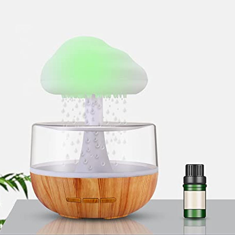 Humidificateur de bureau 2-en-1 Nuage de Pluie & Lampe Champignon et goutte active