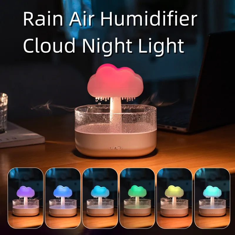 Diffuseur d’huiles essentielles avec son de gouttes de pluie et lumière LED 7 couleurs