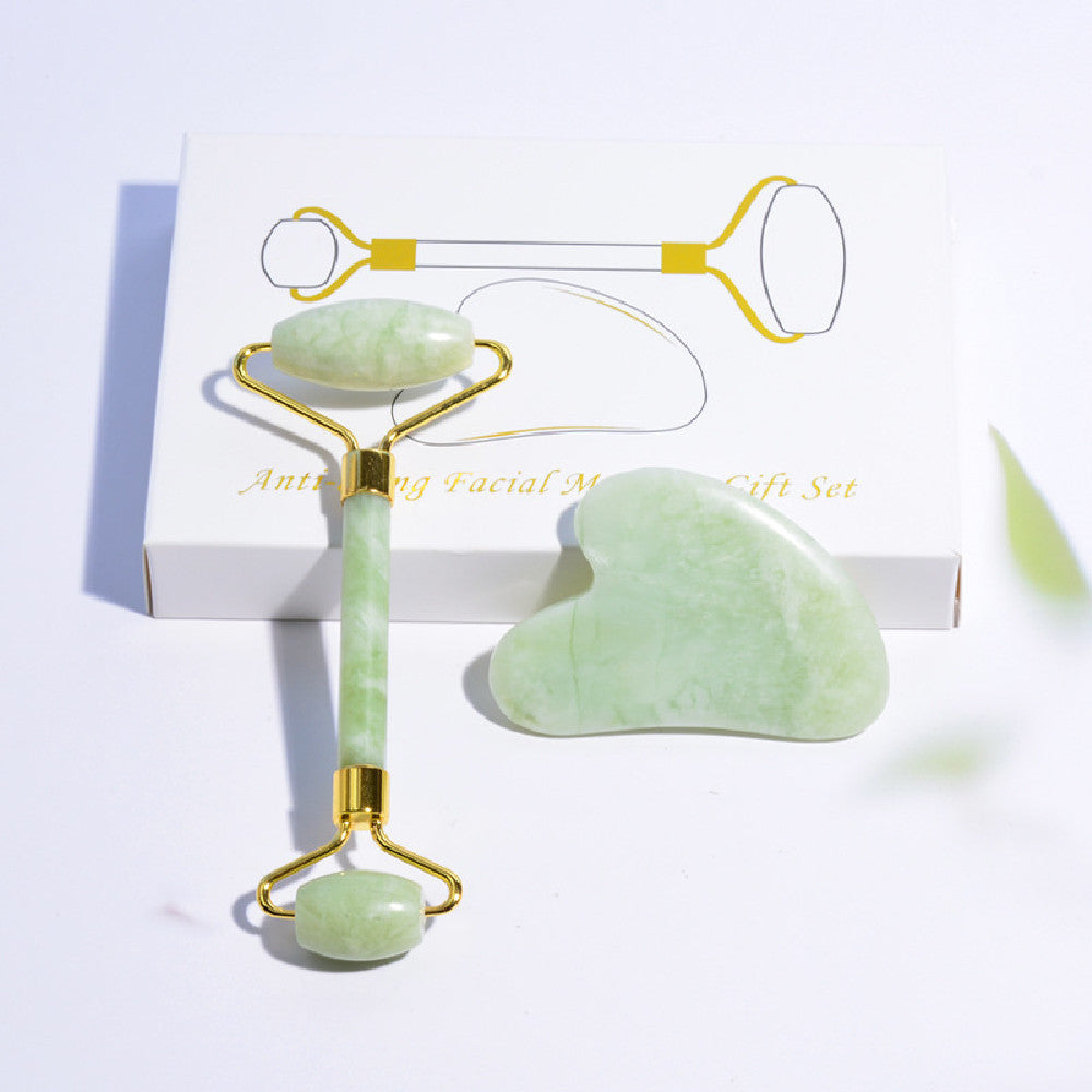 Ensemble rouleau de jade vert & gua sha vert