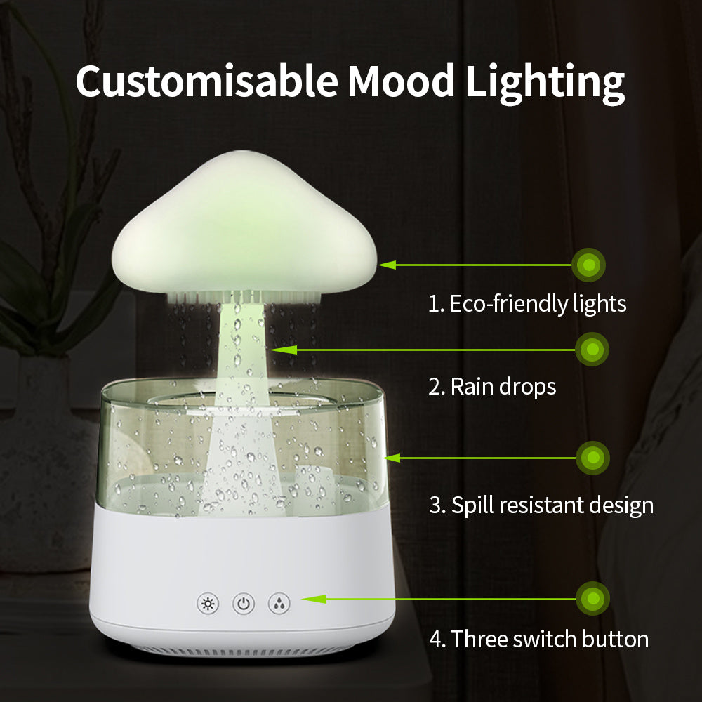 Humidificateur de bureau 2-en-1 Nuage de Pluie & Lampe Champignon et goutte active