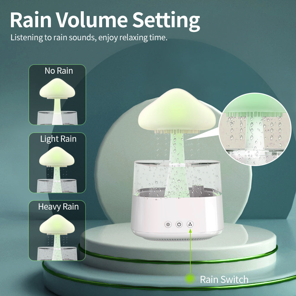 Humidificateur de bureau 2-en-1 Nuage de Pluie & Lampe Champignon et goutte active